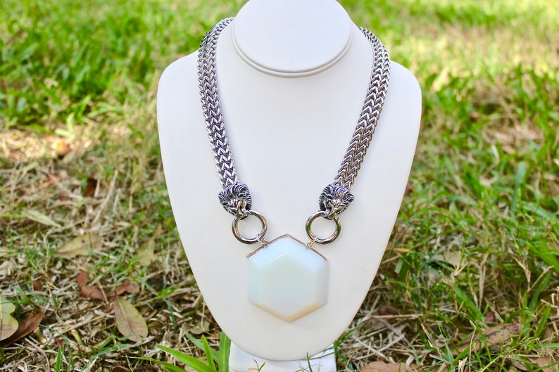 Lion Necklace Lion Jewelry Opalite Necklace Opalite Jewelry Leo Necklace Leo Jewelry Silver Lion Necklace Zodiac Necklace Constellation Leo image 5