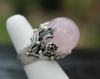 Crystal Ball Ring Crystal Ball Jewelry Fortune Teller Ring Rose Quartz Ring Rose Quartz Jewelry Rose Crystal Ring Rose Quartz Ring Silver
