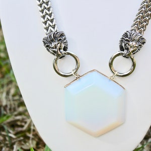 Lion Necklace Lion Jewelry Opalite Necklace Opalite Jewelry Leo Necklace Leo Jewelry Silver Lion Necklace Zodiac Necklace Constellation Leo image 3