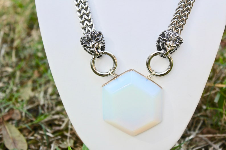 Lion Necklace Lion Jewelry Opalite Necklace Opalite Jewelry Leo Necklace Leo Jewelry Silver Lion Necklace Zodiac Necklace Constellation Leo image 3