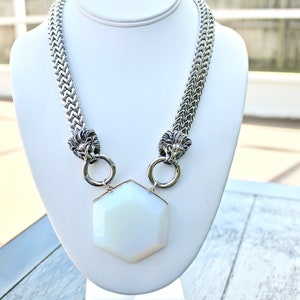 Lion Necklace Lion Jewelry Opalite Necklace Opalite Jewelry Leo Necklace Leo Jewelry Silver Lion Necklace Zodiac Necklace Constellation Leo image 2