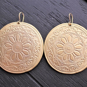 Flower Of Life Earrings Tribal Earrings Tribal Jewelry Boho Earrings Boho Jewelry Gold Hoop Earrings Ancient Earrings Tree Of Life Earrings image 1