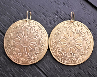 Flower Of Life Earrings Tribal Earrings Tribal Jewelry Boho Earrings Boho Jewelry Gold Hoop Earrings Ancient Earrings Tree Of Life Earrings