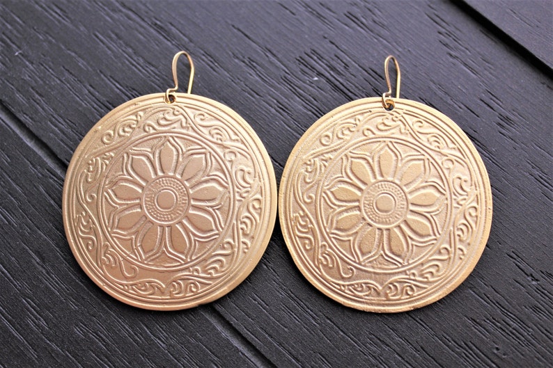 Flower Of Life Earrings Tribal Earrings Tribal Jewelry Boho Earrings Boho Jewelry Gold Hoop Earrings Ancient Earrings Tree Of Life Earrings image 1