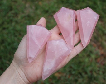 Natural Rose Quartz Carved Shield Cabochons