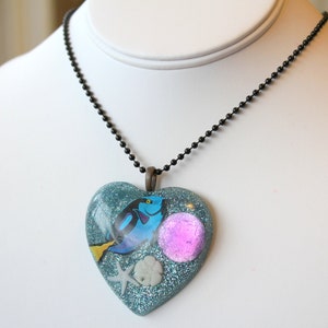 Resin Necklace Resin Jewelry Kawaii Necklace Glitter Resin Necklace Ocean Necklace Resin Heart Necklace Boho Necklace Boho Jewelry Kitsch