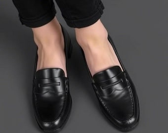 Handmade Brown & Black Leather Penny Loafers | Dress Shoes | Formal Casual Slip On Shoes | Gift For Him, Gift For Her, Wedding shoes, Office
