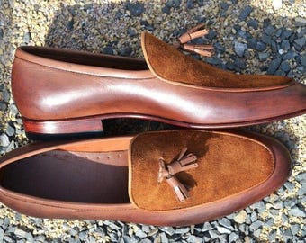 Handmade Leather Tassel Loafers – Brown Suede Leather Men's Shoes | Gift For Him | Gift For Her, Wedding shoes, Office shoes, Formal Shoes