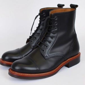 Handmade Black Leather Ankle Boots | Men&#39;s Cap Toe  Boots | Lace Up Boots | Custom Leather Work Boots | Gift For Him, Travel Boots, Wedding