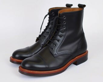 Handgemachte Schwarze Leder Stiefeletten | Herren Cap Toe Boots | Schnürstiefel | Benutzerdefinierte Leder Arbeitsstiefel | Geschenk für Ihn, Reisestiefel, Hochzeit