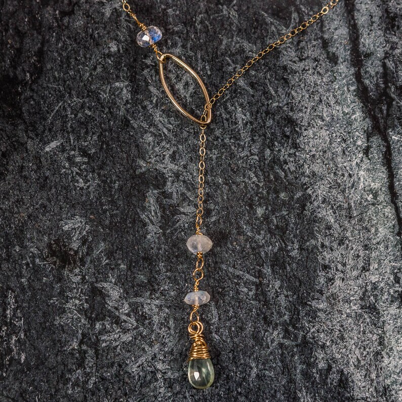 Gold and Gemstone Lariat Necklace