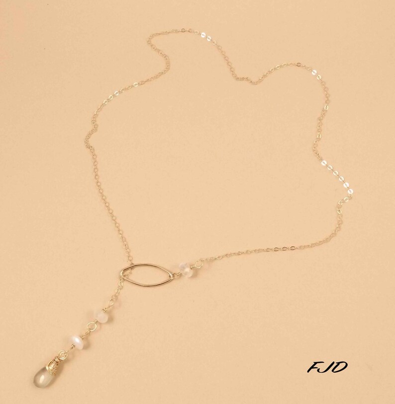 Gold and Gemstone Lariat Necklace