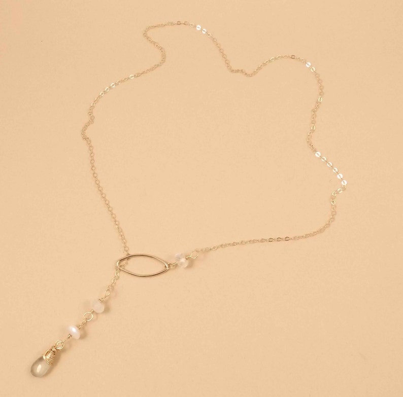 Gold and Gemstone Lariat Necklace