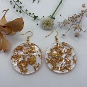 Gold Circle Sparkly Earrings: Lightweight Earrings, Resin Jewelry, Blue Earrings, Sparkle Earrings, Glitter Earrings