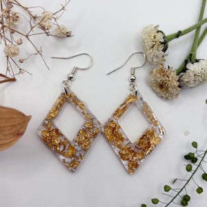 Gold Diamond Sparkly Earrings: Lightweight Earrings, Resin Jewelry, Gold Earrings, Sparkle Earrings, Glitter Earrings