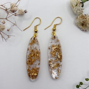 Geometric Gold Shimmer Earrings: Lightweight Earrings, Resin Jewelry, Black and Gold Earrings, Sparkle Earrings, Glitter Earrings