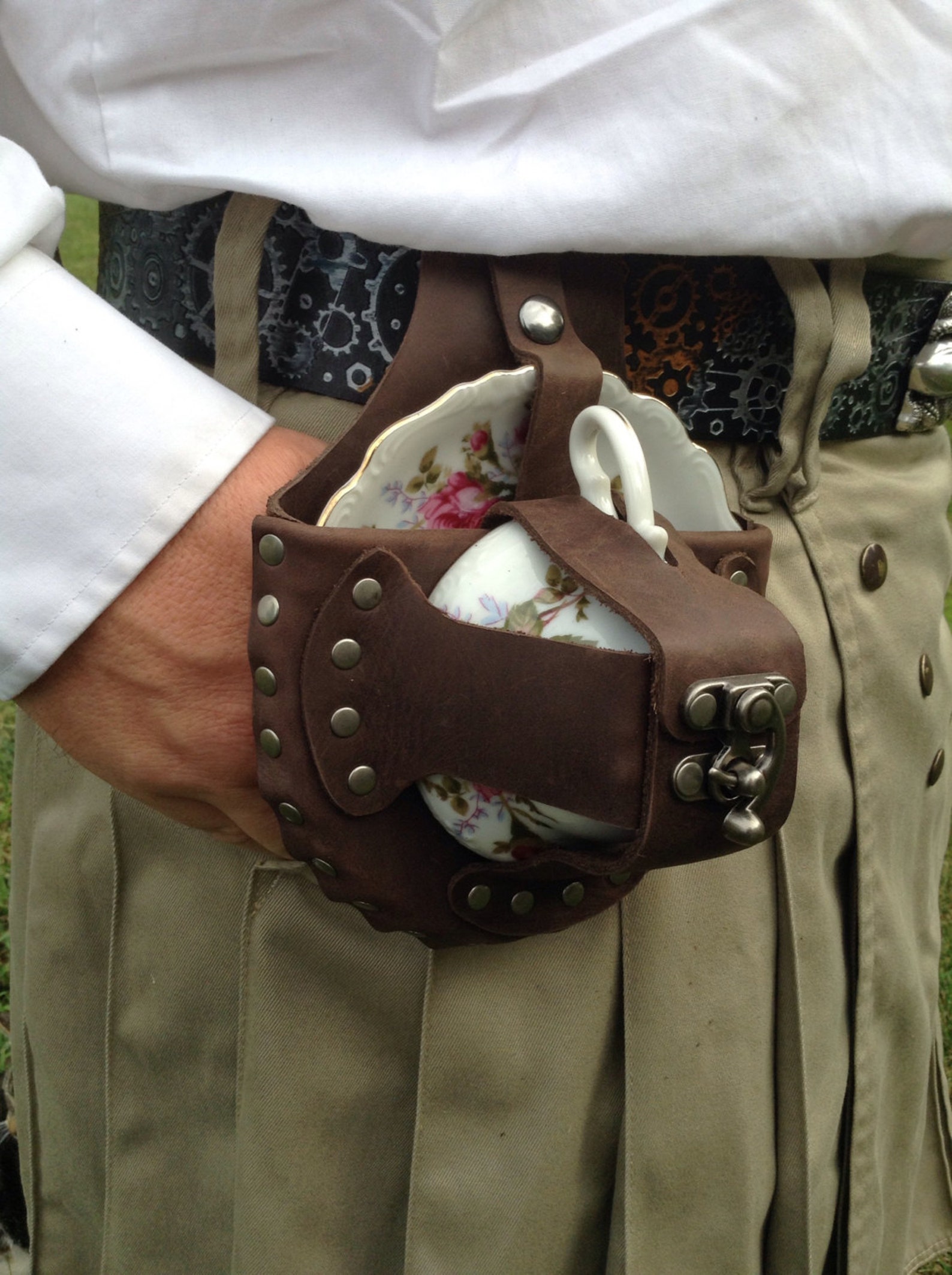 Steampunk Leather Tea Cup Holster Set Etsy