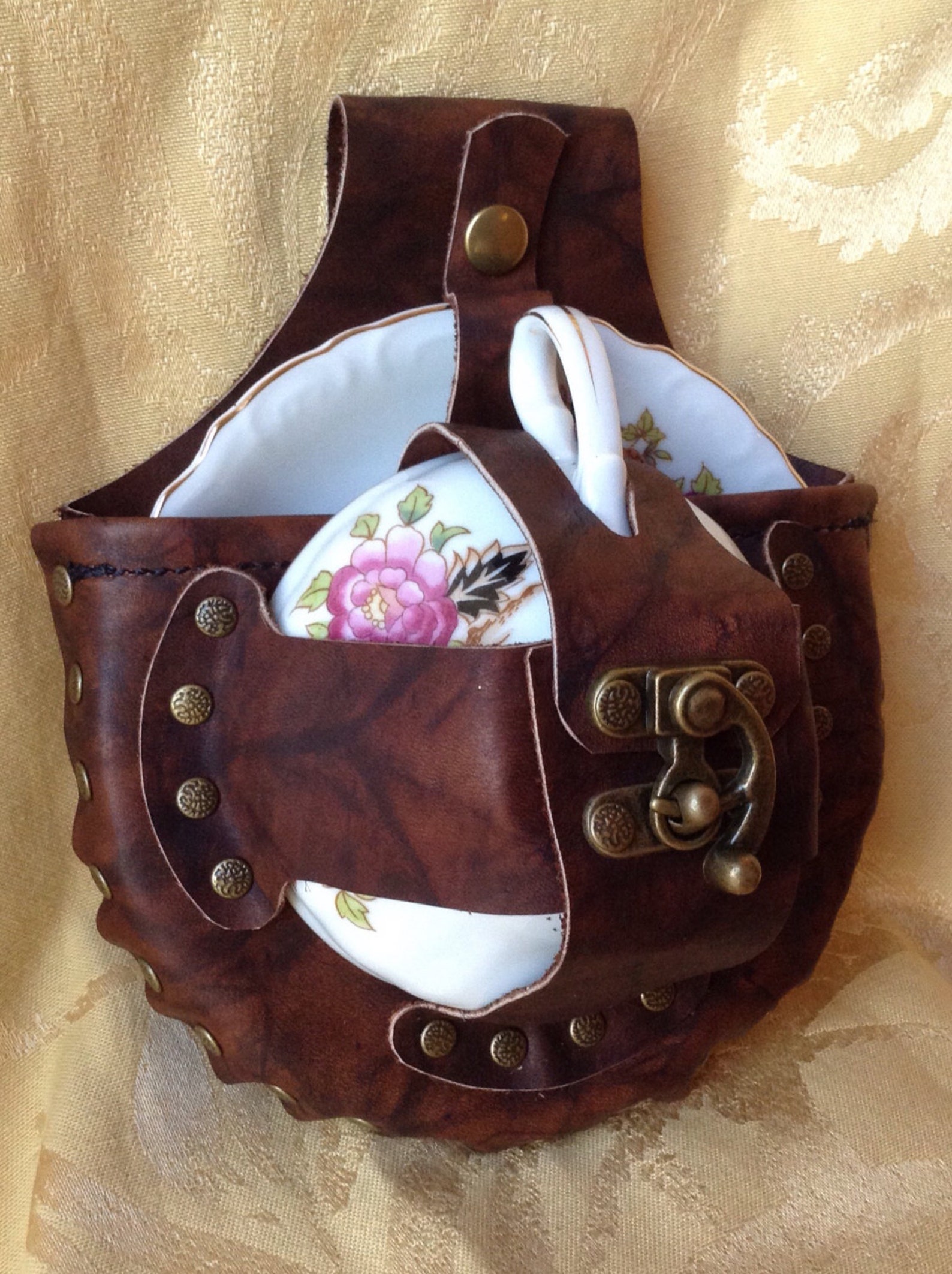 Steampunk Leather Tea Cup Holster Set Etsy