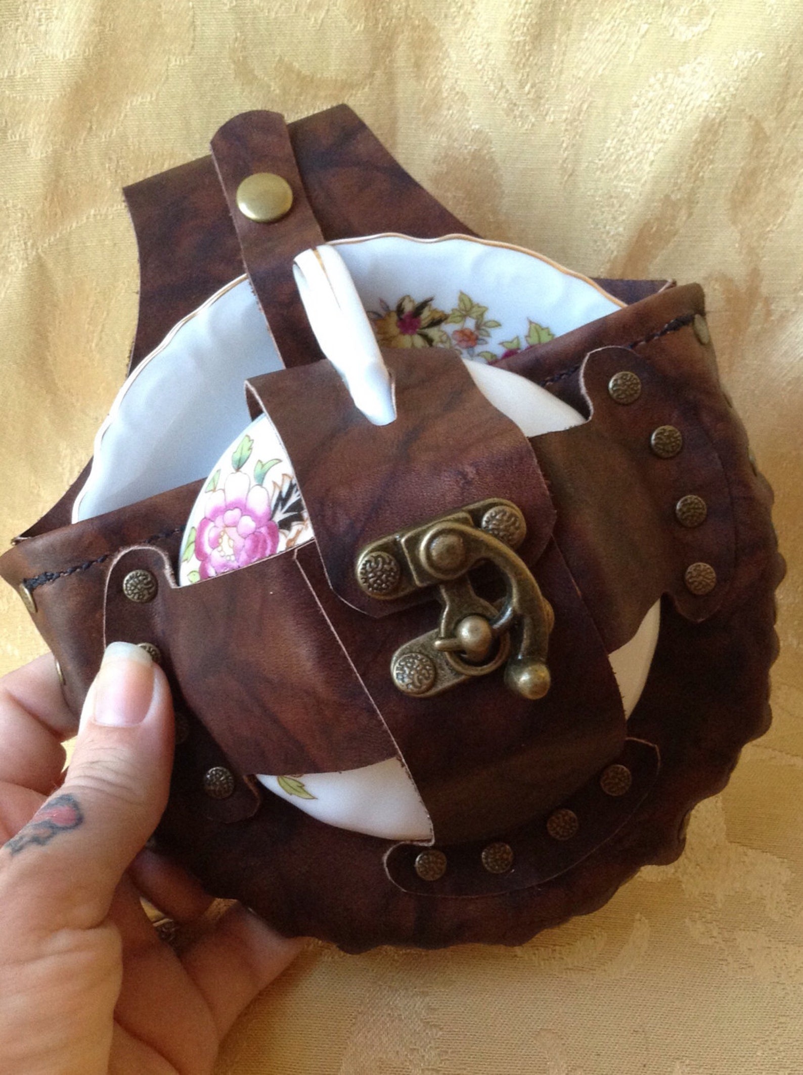 Steampunk Leather Tea Cup Holster Set Etsy