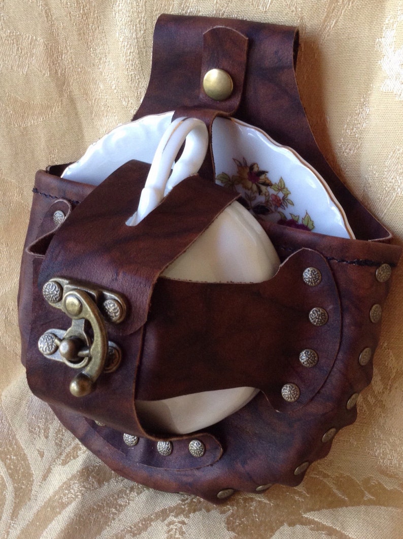 Steampunk Leather Tea Cup Holster Set Etsy