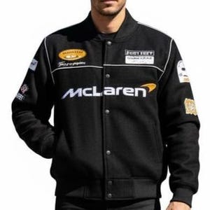 McLaren Racing Jacka | Motorsport Streetwear Bomberjacka | Svart F1 Motorsportjacka för Herr & Dam bild 2