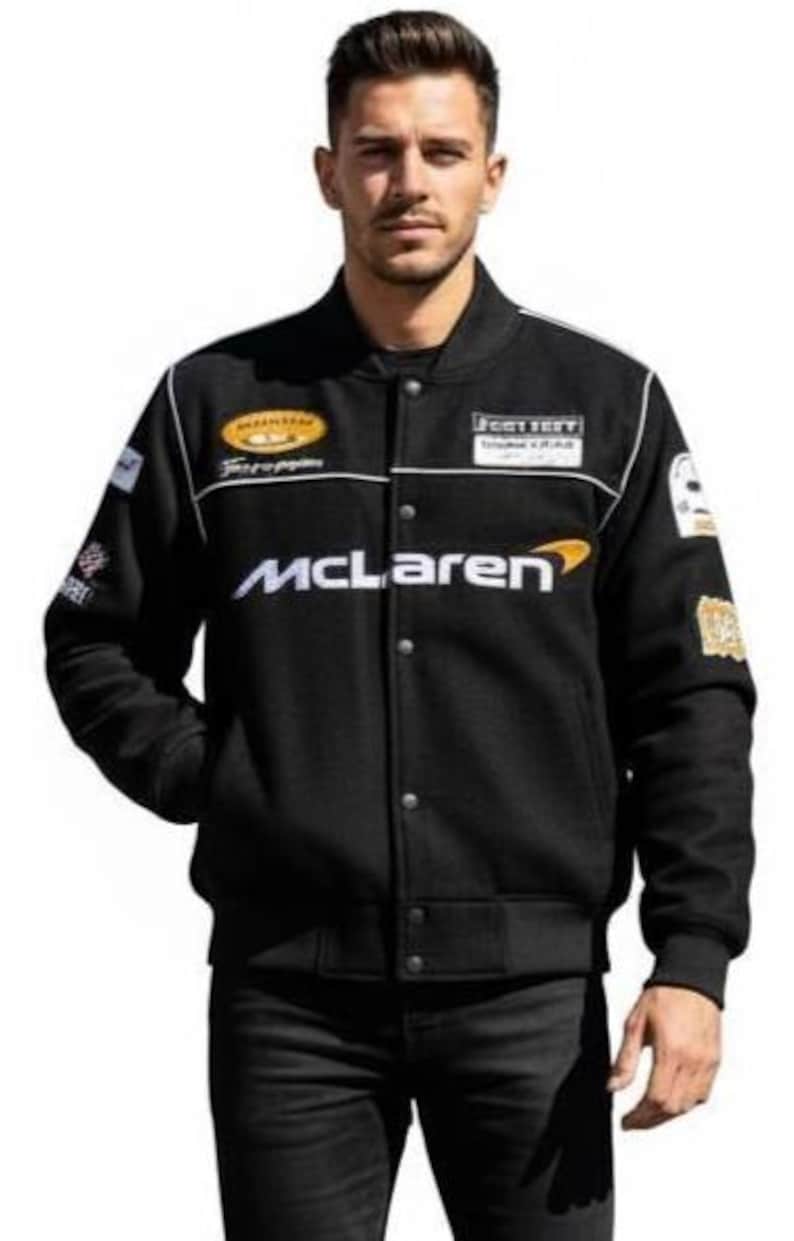 McLaren Racing Jacka | Motorsport Streetwear Bomberjacka | Svart F1 Motorsportjacka för Herr & Dam bild 2