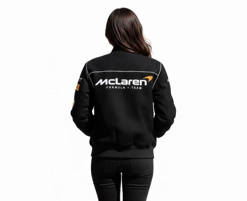 McLaren Racing Jacka | Motorsport Streetwear Bomberjacka | Svart F1 Motorsportjacka för Herr & Dam bild 4
