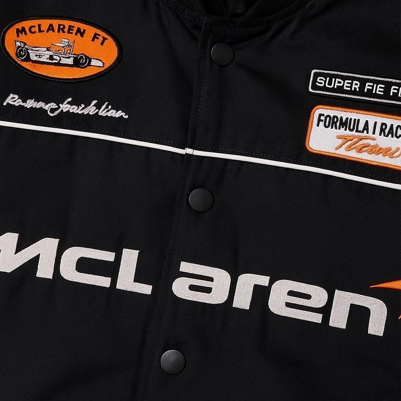 McLaren Racing Jacka | Motorsport Streetwear Bomberjacka | Svart F1 Motorsportjacka för Herr & Dam bild 5