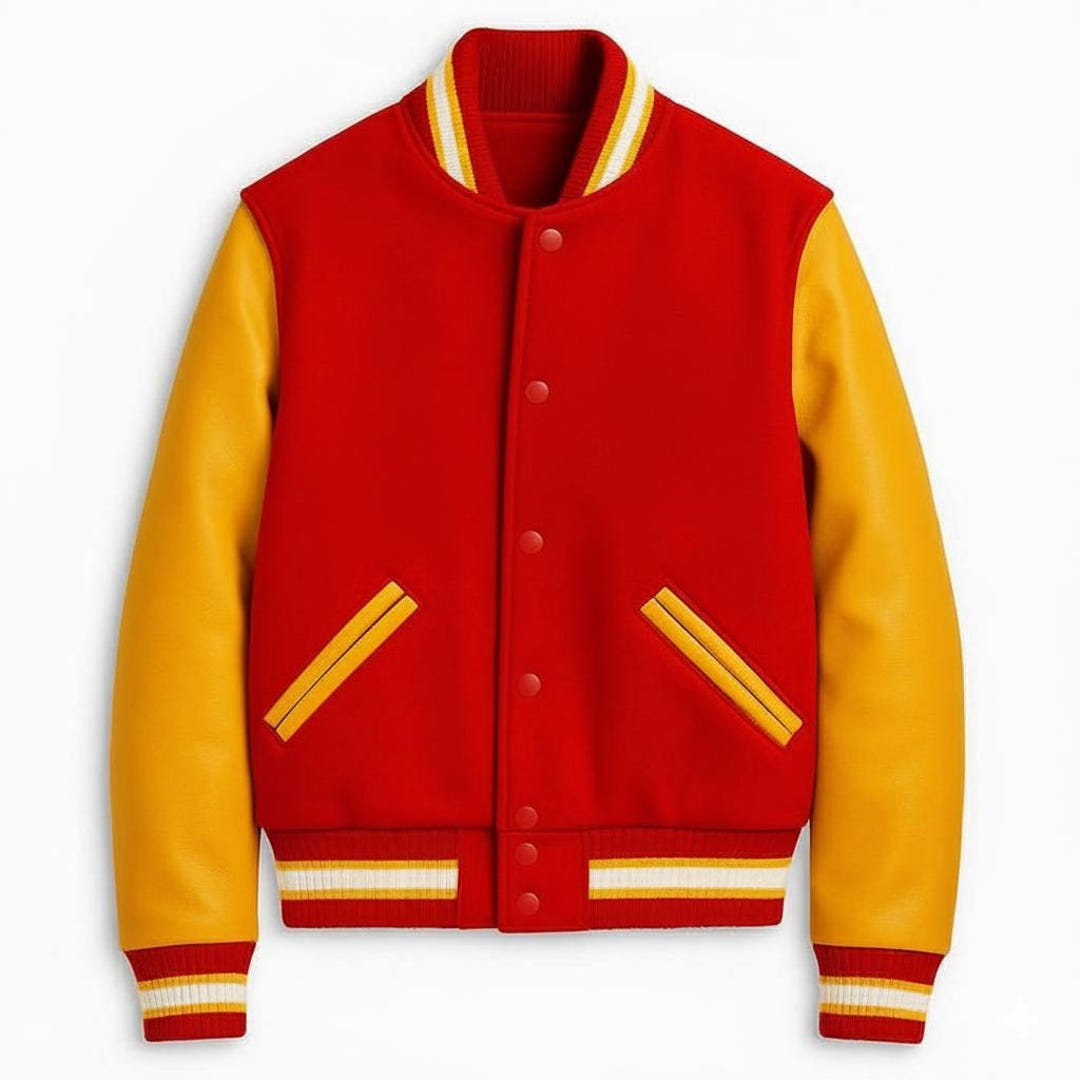 YELLOW CORD ジャケット LL レッドとMレッド Red & Gold Embroidered Varsity Bomber Jacket – Vintage 80s Retro