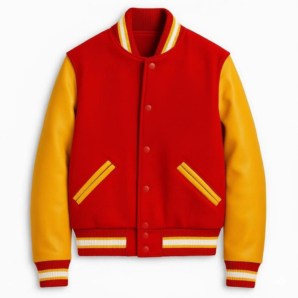 Red & Gold Embroidered Varsity Bomber Jacket – Vintage 80s Retro