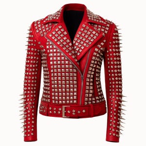 Studded Spiked Leather Jacket | Punk Rock Moto Jacket | Heavy Metal Biker Jacket | Unisex Festival Statement Outerwear | Multi Color Jackets