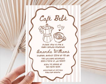 Cafe bebe baby shower invitation, Coffee bean baby shower invite gender neutral, Baby Brunch Baby Sprinkle invite, Hand Drawn Invite brown