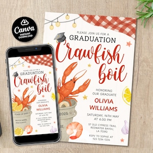 Graduation Party Crawfish Boil invitation printable, Crawgrad boil invitation editable, Seafood boil graduation party invitation, Grad party