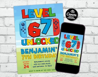 Six Seven Meme Birthday Invitation, 7th birthday invite boy, I Was 6 Now I’m 7 birthday invite, Gamer birthday invite, Video game party