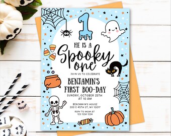 Spooky One Halloween Boy 1st Birthday Party Invitation, Spooktacular Halloween 1st Birthday Invite, 1st birthday halloween cute ghost