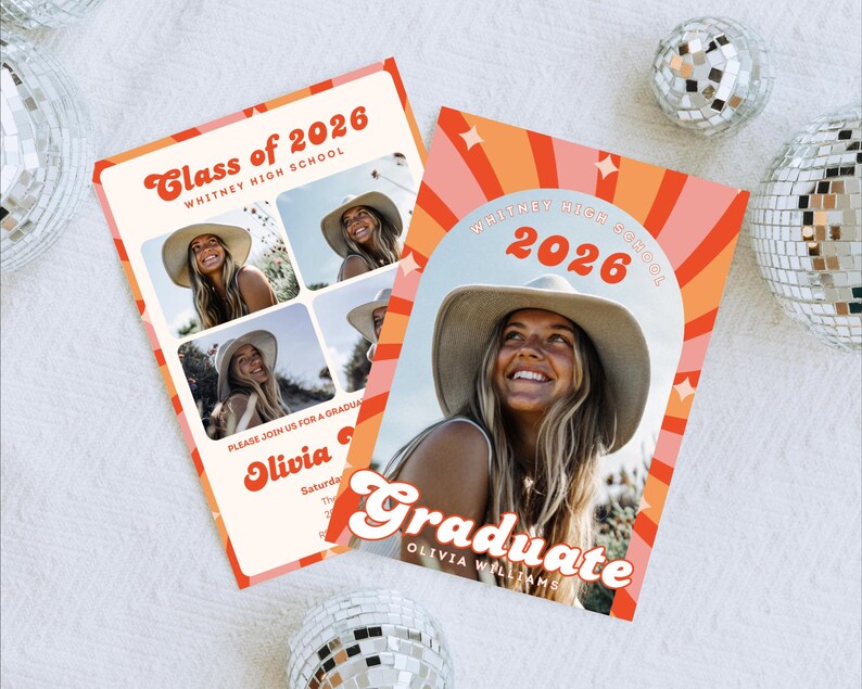 Groovy Graduation Announcement Template, Editable Senior Girl Grad ...