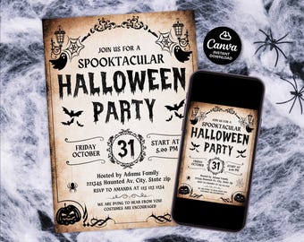 Adults Halloween Party Invite, Editable Halloween Costume Party Invitation, Vintage Halloween Invitations, Antique Adults Halloween invite