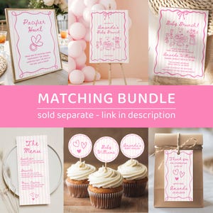 Girl baby shower brunch invite, Baby Shower Brunch invite with name, Hand Drawn Baby Sprinkle invite, Pink bow baby shower invitations image 2