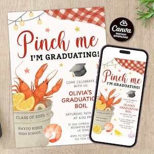 Crawgrad boil invitation editable, Graduation Party Crawfish Boil invitation printable, Seafood boil graduation party invitation, Grad party