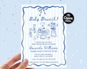 Baby Shower Brunch invite with name, Blue baby shower invitations, Editable Baby Boy Brunch Sprinkle Invite, Hand Drawn Baby Sprinkle