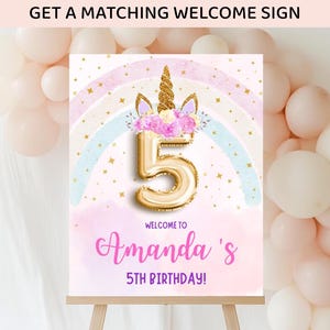 5th unicorn party invite, Editable 5th birthday invitation girl, Fifth birthday invite girl, Magical Party Invite Pastel rainbow invitation image 9