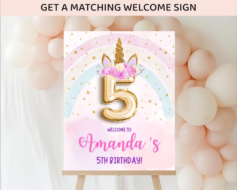5th unicorn party invite, Editable 5th birthday invitation girl, Fifth birthday invite girl, Magical Party Invite Pastel rainbow invitation image 9