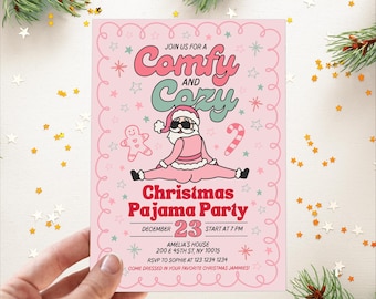 Christmas pajama party girl invitation, Sleepover Christmas Pajama Invitation, Funny Friendsmas Invite, Holiday Pajama Party, comfy and cozy