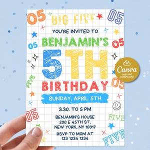 Faire-part pour 5e anniversaire, faire-part d'anniversaire garçon modifiable, faire-part d'anniversaire de cinq ans, faire-part d'anniversaire numéro à imprimer, fête