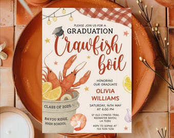 Graduation Party Crawfish Boil invitation printable, Crawgrad boil invitation editable, Seafood boil graduation party invitation, Grad party