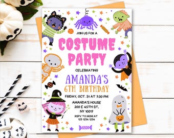 Kinder Kostüm-Party einladen, Halloween-Geburtstagseinladung, Spooktacular Halloween-Geburtstag einladen Mädchen, süße Kinder-Halloween-Mobile einladen