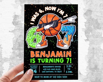 Invitación a fiesta de cumpleaños de baloncesto Six Seven, invitación de goteo de séptimo cumpleaños, invitación de cumpleaños de Bruh para niño, invitación de cumpleaños para fiesta deportiva de niño 6-7