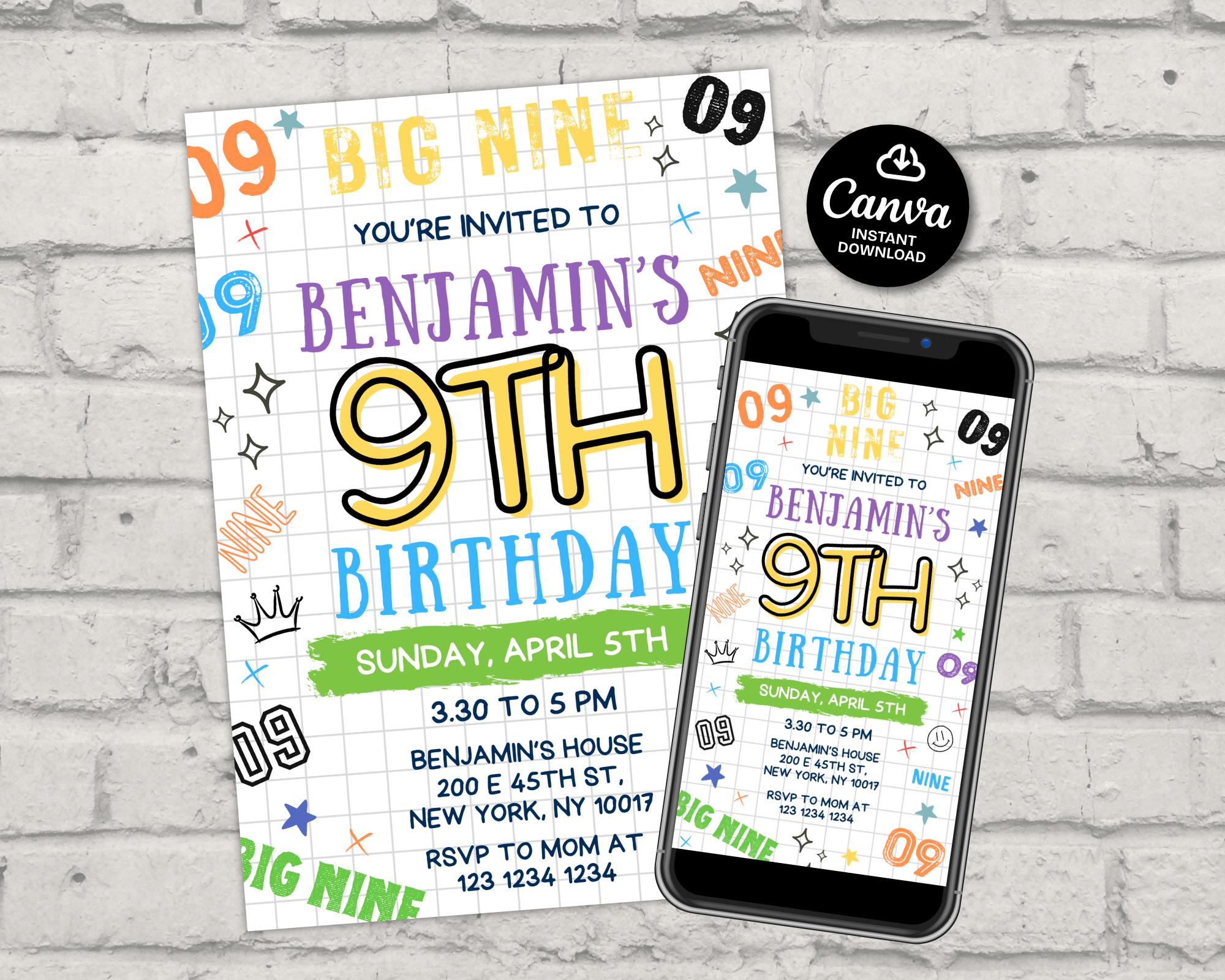12 Inviti Di Compleanno Per Bambini 9 Anni Con Buste | Tema Ciambelle Colorate – Formato A6 - 5
