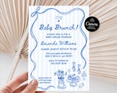 Baby boy shower invitation, Baby Shower Brunch invite with name, Blue baby shower invitations, Editable Baby Boy Brunch Sprinkle Invite