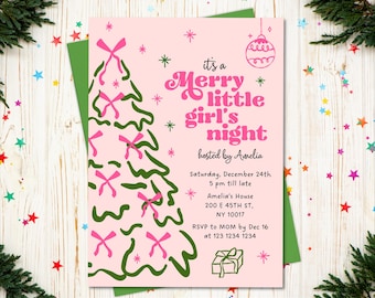Merry Little Girls Night invite, Christmas pajama party girl invitation, Sleepover Christmas Pajama Invitation, Friendsmas invite for teens